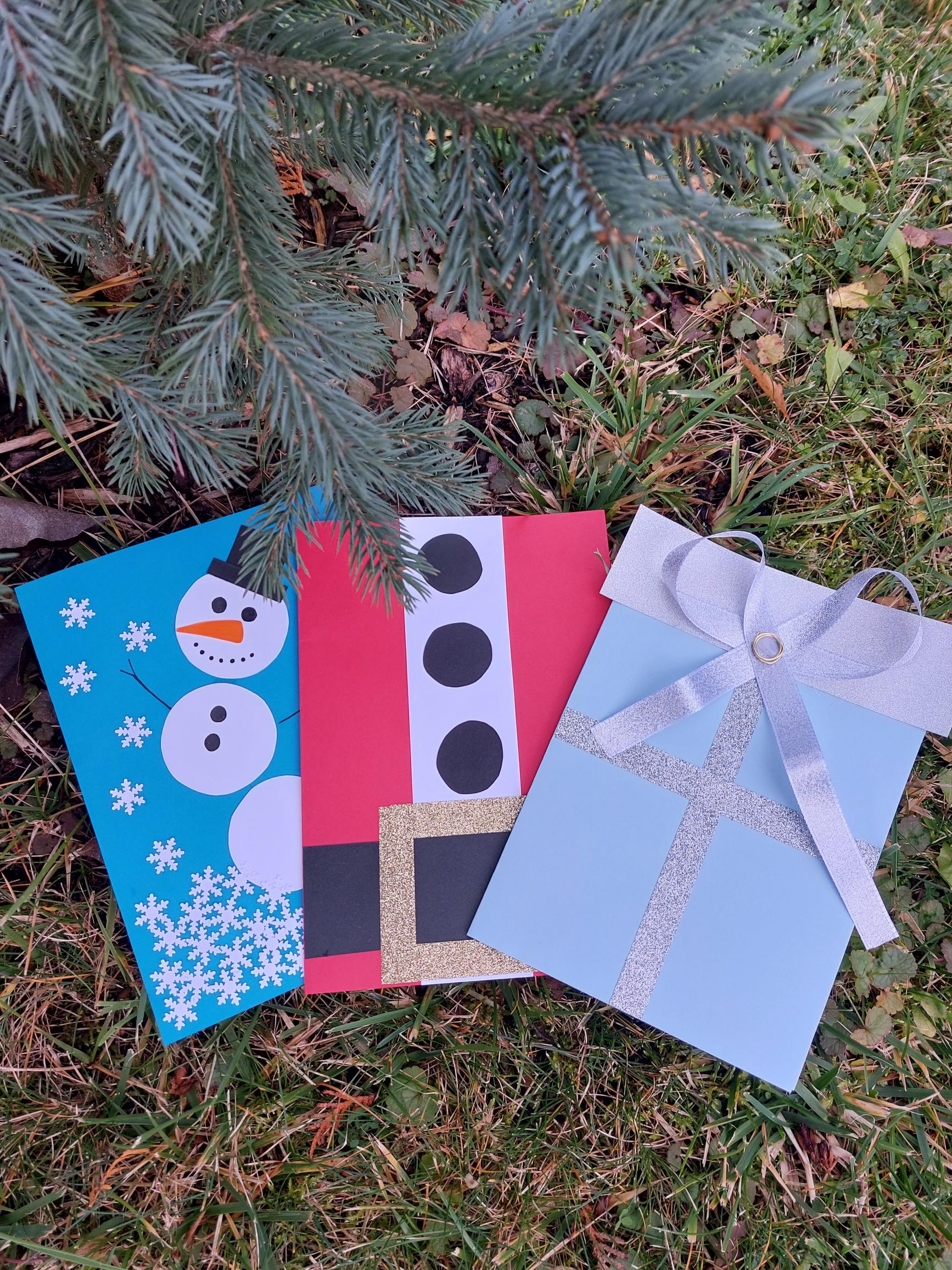3 handgemachte Weihnachtskarten mit verschiedenen Motiven