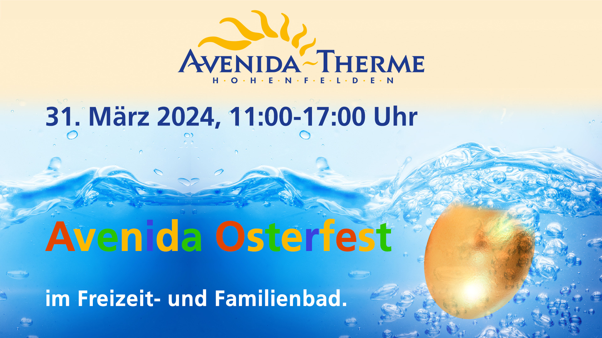 Ein goldenes Ei taucht in bewegtes Wasser ein.