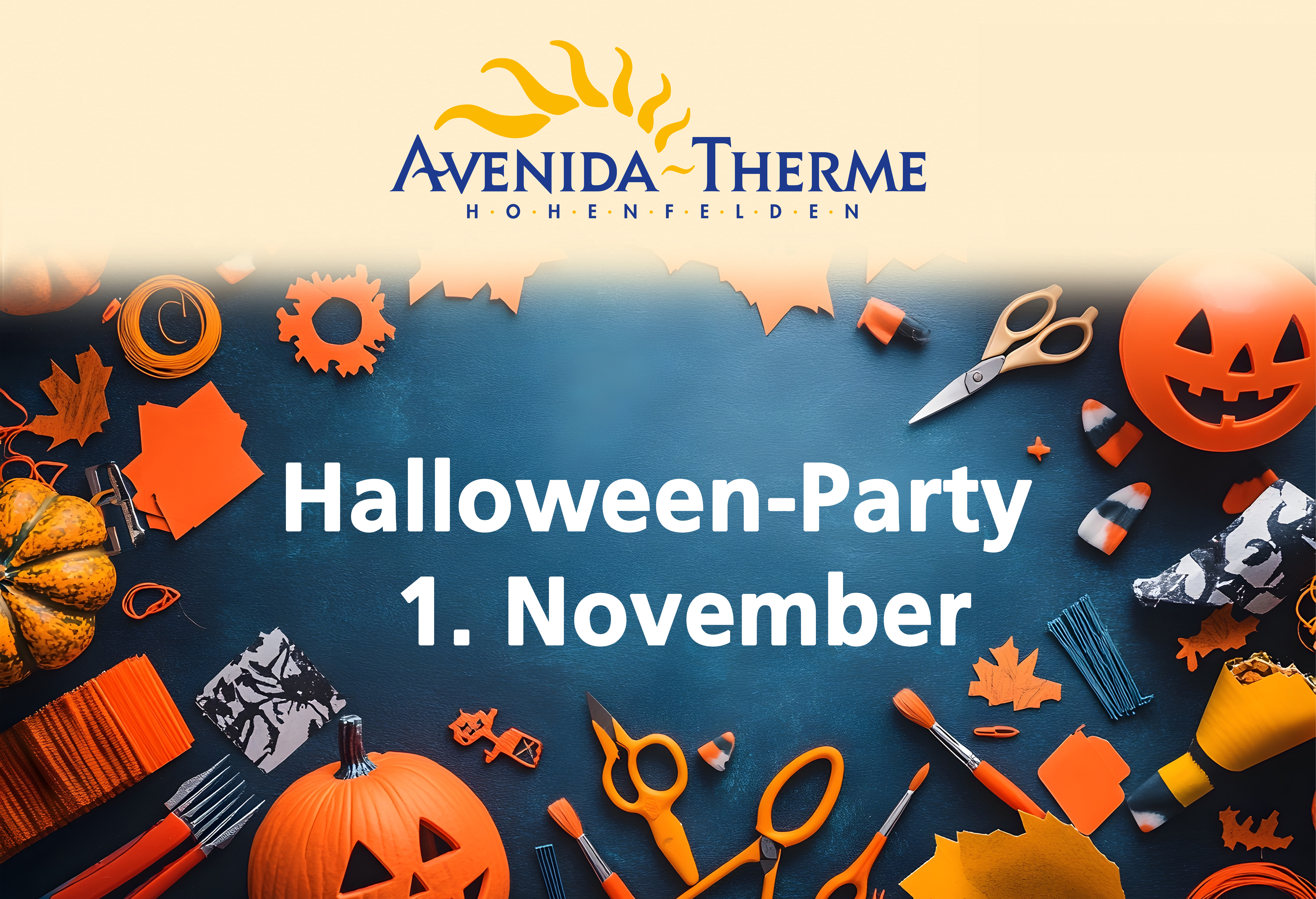Halloween-Bastelsachen liegen verstreut auf der Fläche. Das Datum 1. November wird gezeigt. 